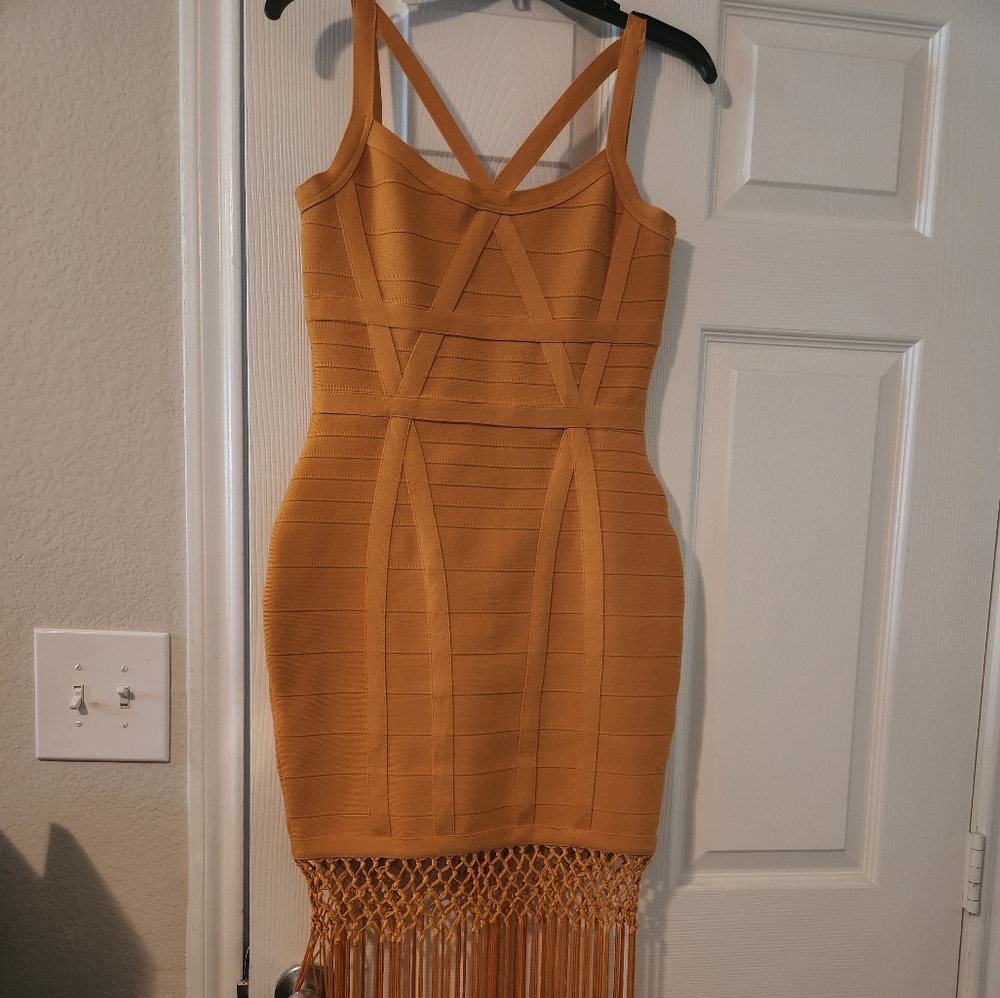 Fringe Gold Bandage dress